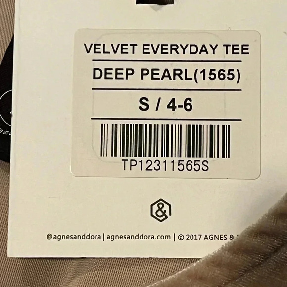 Agnes & Dora Velvet Tee Short Sleeve Color is Deep Pearl Cream Tan Small NWT - Picture 2 of 3